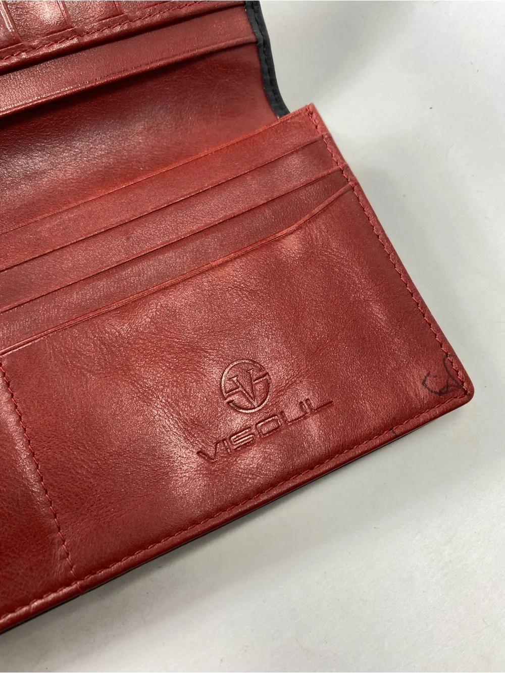 Visoul Sleek Black Red Long Bi-fold Leather Bifold Card Wallet